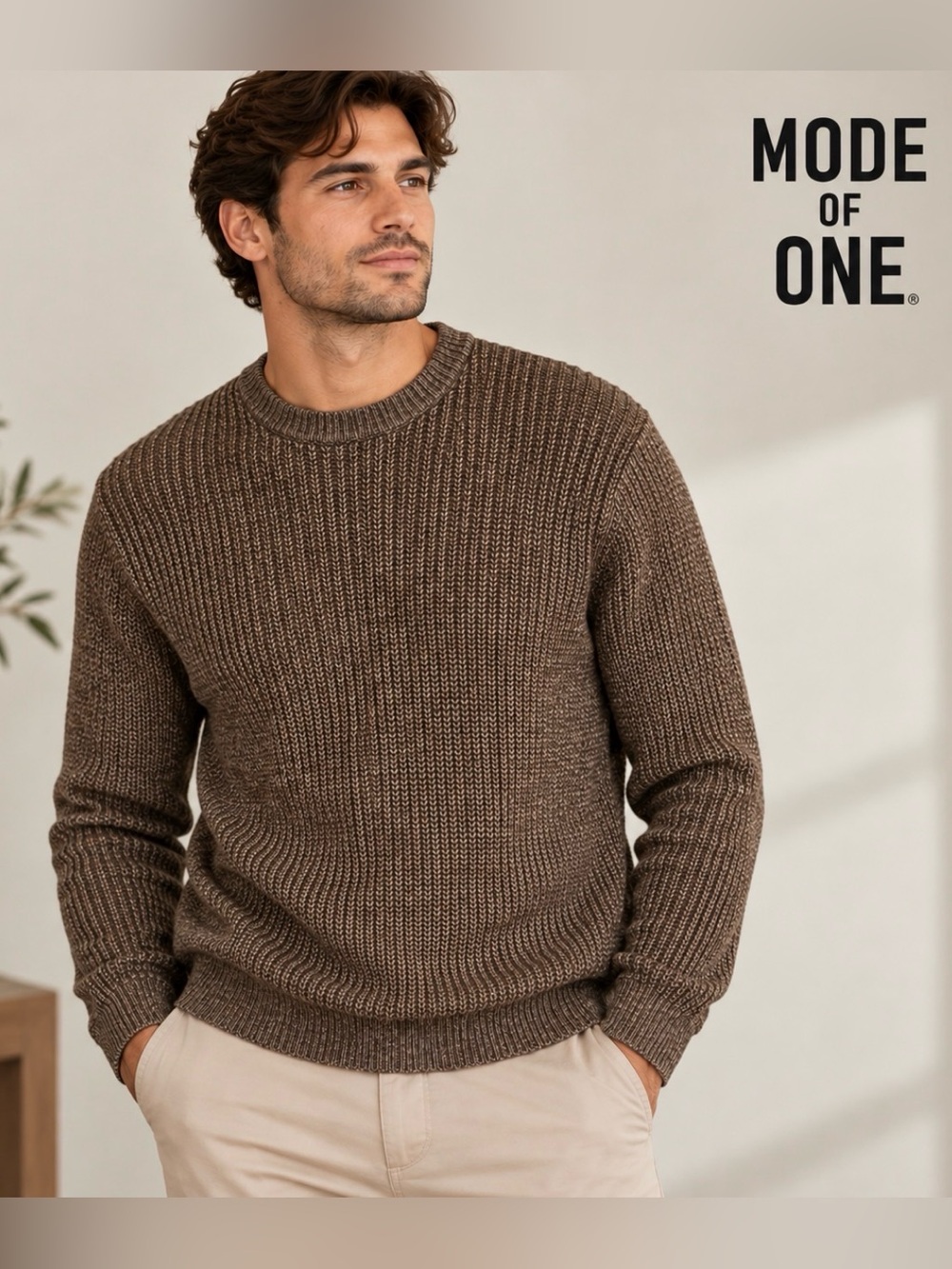 Mode of One Men’s Knit CrewNeck Sweeter Size: L Cotton Blend Textured